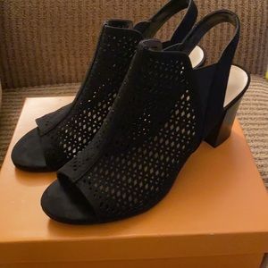 Unisa Black Laser Cut-Out Peep Toe Sandal